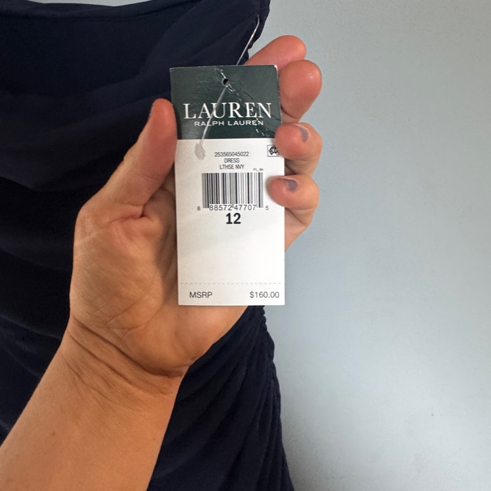Ralph Lauren Navy One-Shoulder Draped Gown - Picture 3 of 5